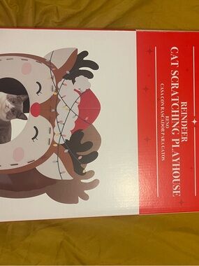 Reindeer Cat Scratching Playhouse - Red/Brown